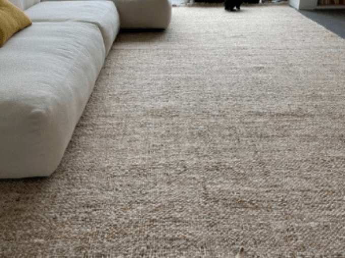 Handgeweven tapijt in wol en jute kleur beige Vantyghem Fashionable Flooring